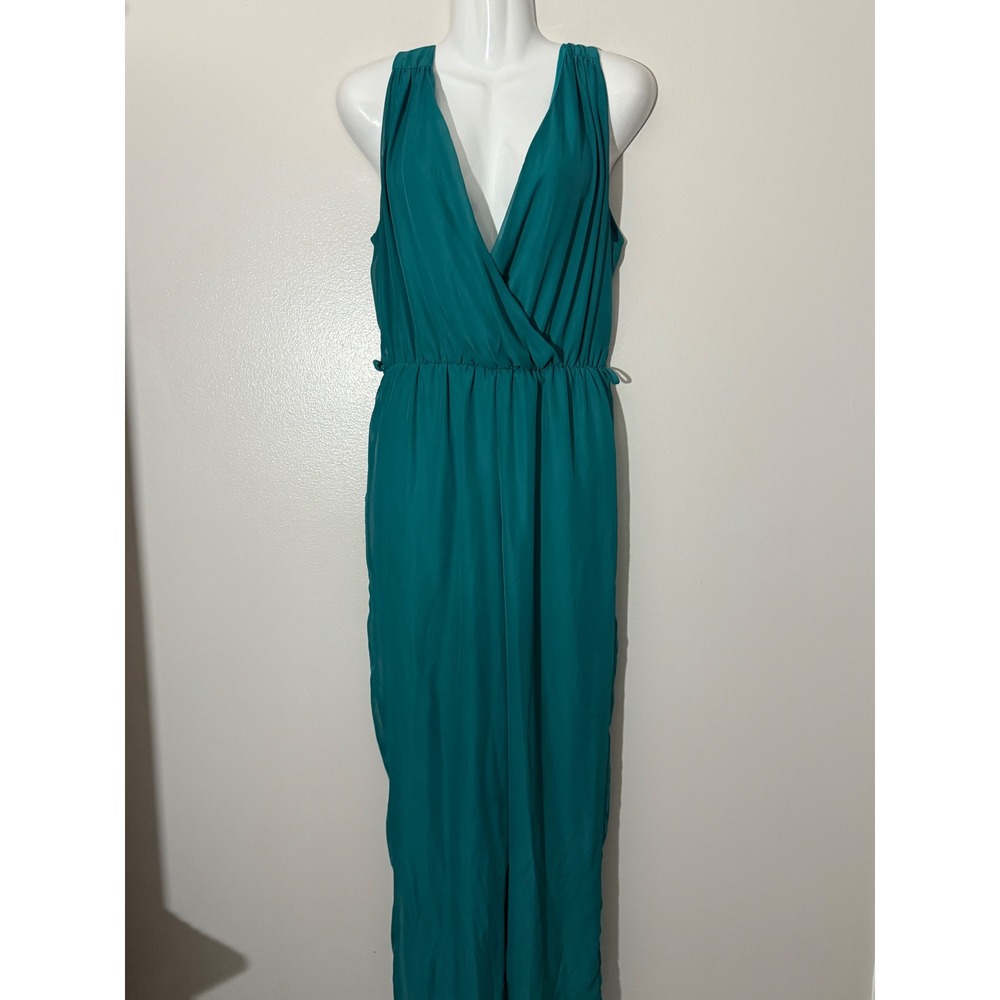 Fashion Nova Jumpsuit Teal Green Surplice Sleeveless Wide Leg Medium
